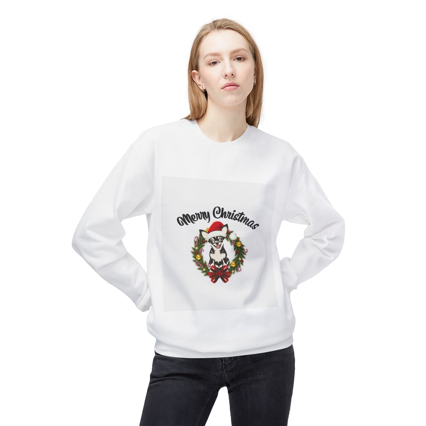 Merry Christmas Cat Crewneck Sweatshirt | Unisex Fleece Pullover