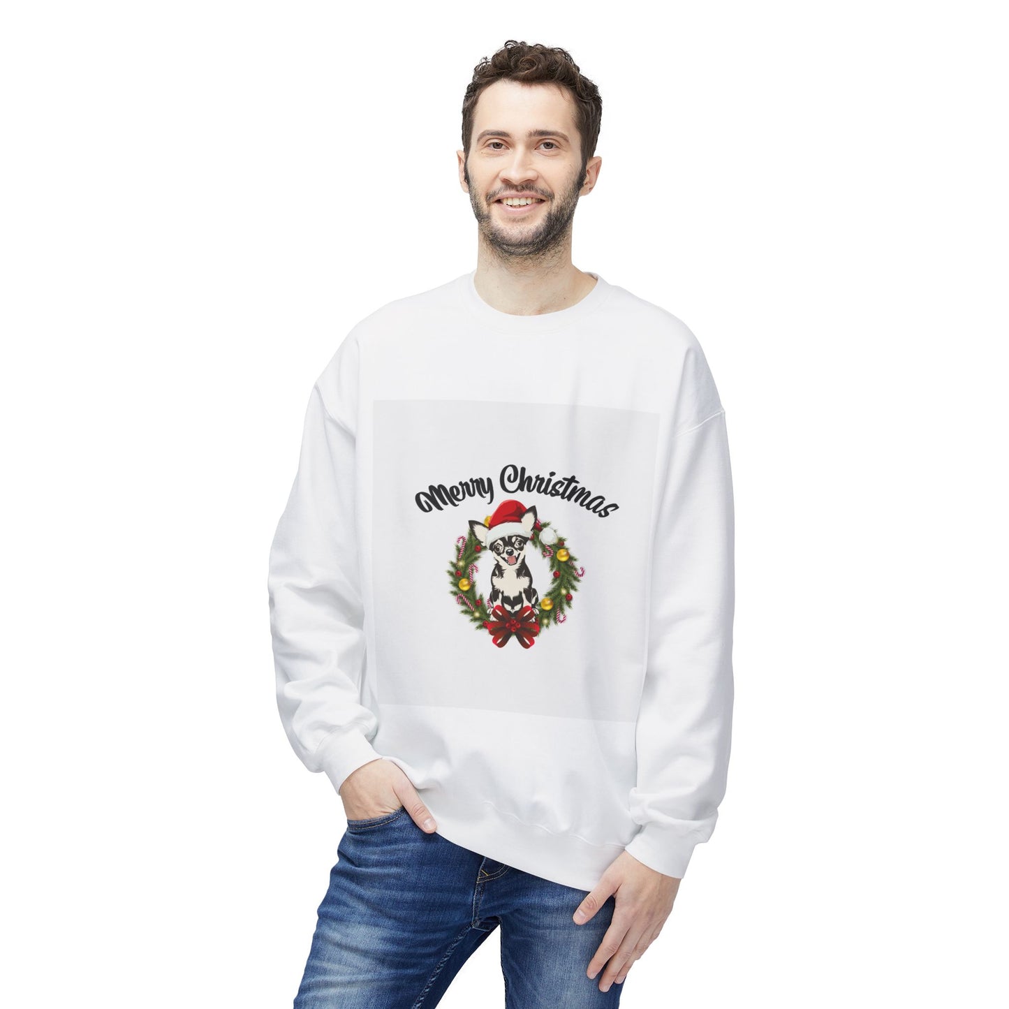 Merry Christmas Cat Crewneck Sweatshirt | Unisex Fleece Pullover